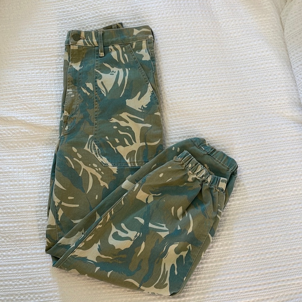 MOTHER Green and Cream Camo Utility Pants